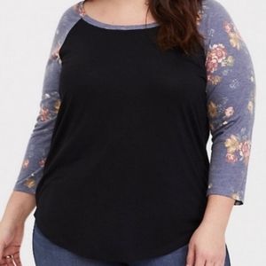 Torrid size 2 black floral sleeve raglan